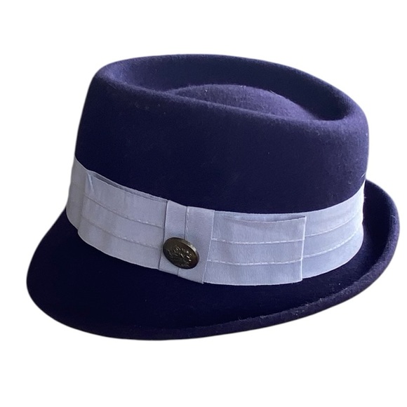 vintage wool felt blue small brim fedora featuring a gray band pork pie hat size - Picture 1 of 8